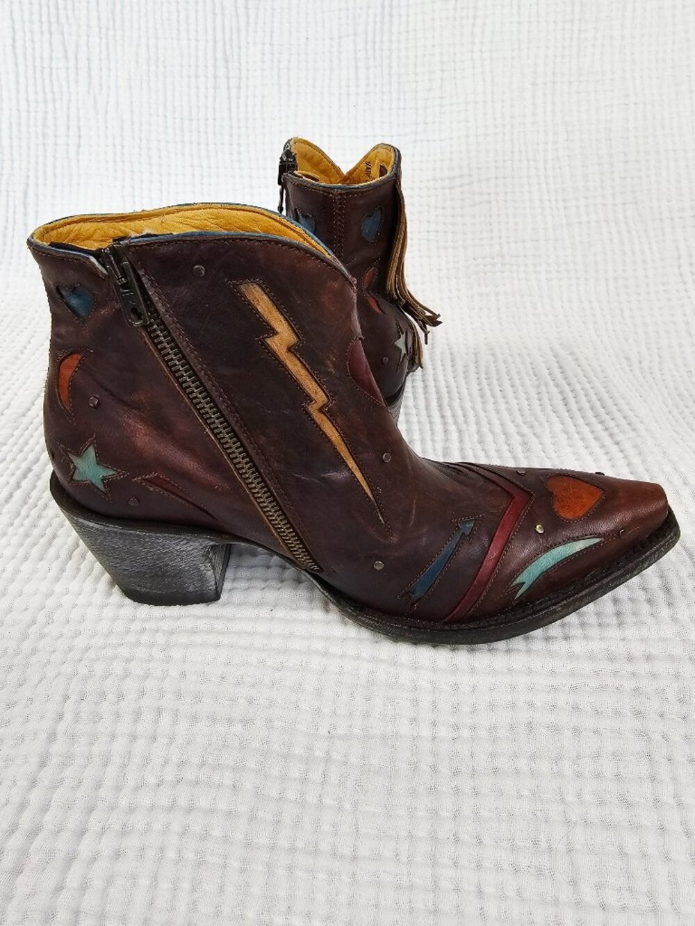 ✨Like New✨Old Gringo Cold Heart Short Boot | Oxblood | Fringe & Inlay | Sz 8 - Picture 6 of 12